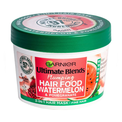 GARNIER ULTIMATE BLENDS PLUMPING HAIR FOOD WATERMELON & POMEGTANATE 3-IN-1 HAIR MASK 390 ML