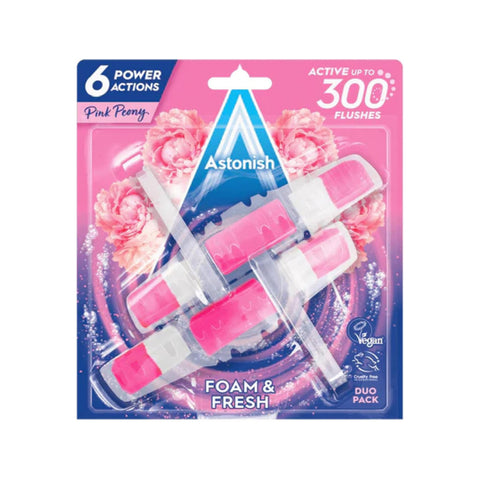 Astonish Foam and Fresh Twin Pack Toilet Rim Block Pink Peony