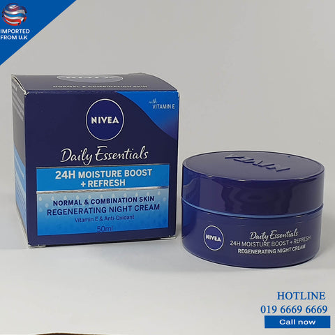 NIVEA DAILY ESSENTIALS 24H MOISTURE BOOST + REFRESH NIGHT CREAM 50 ML