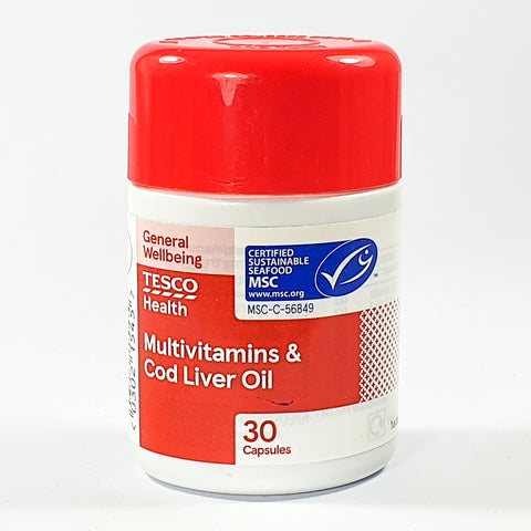 TESCO - MULTIVITAMINS & CODLIVER OIL 30 CAPSULES