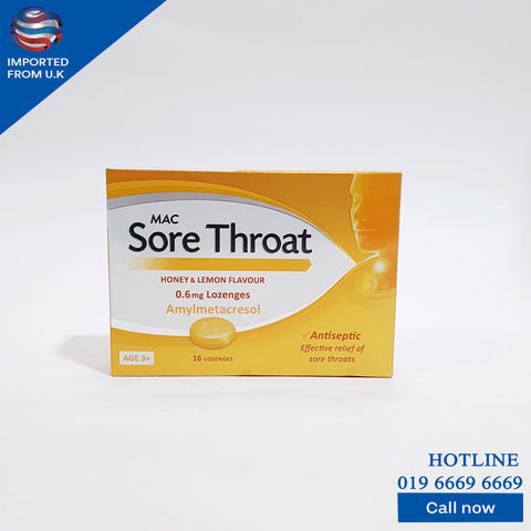 MAC SORE THROAT AMYLMETACRESOL HONEY & LEMON FLAVOUR 0.6 MG 16 LOZENGES